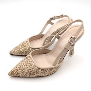 Beautiisoles Mandy Pointed Toe Slingback Heel Pump Women's Beige Size US5 EU36